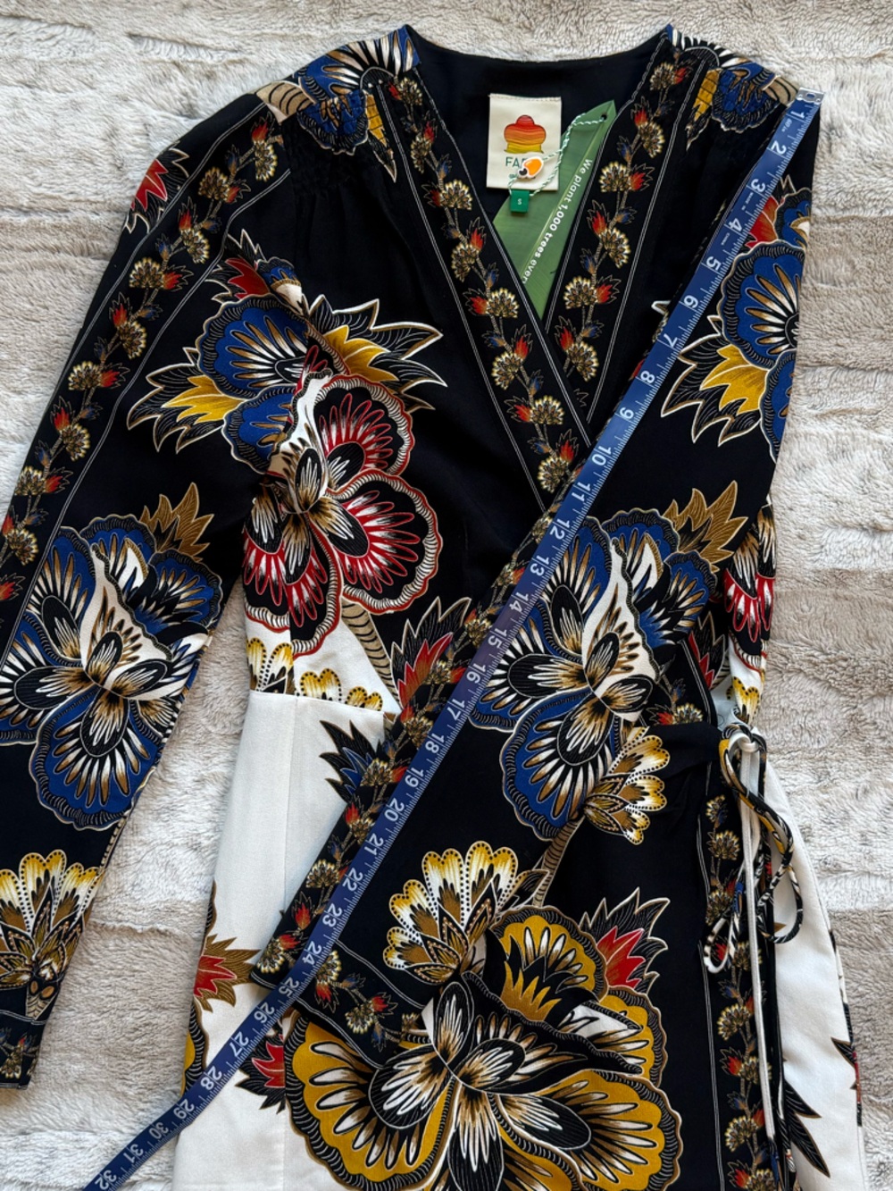 FARM Rio Floral Border Print Long Sleeve Wrap Minidress in Maxi Floral Black - Picture 10 of 16